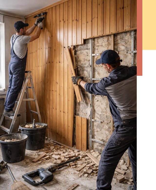 Демонтаж вагонки со стен в Александрове от 1553 руб. — снятие, удаление, срочно | ОТДЕЛОЧНИК-Лкн