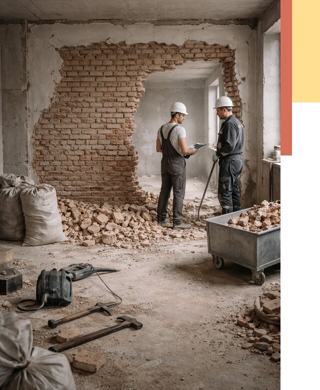 Демонтаж кирпичных стен в Александрове от 4499 руб. — быстро, недорого, под ключ | ОТДЕЛОЧНИК-Лкн