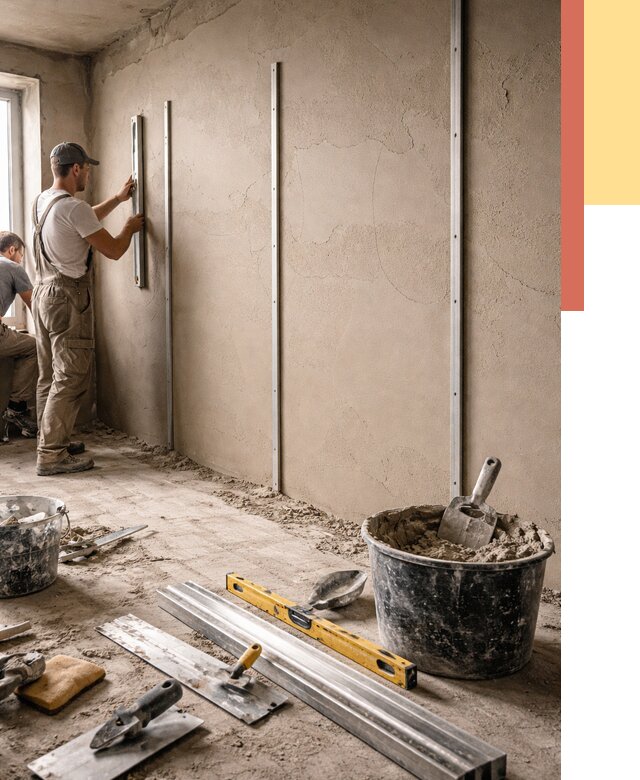 Штукатурка стен по маякам в Александрове от 5891 руб./м² — выравнивание под ключ | ОТДЕЛОЧНИК-Лкн