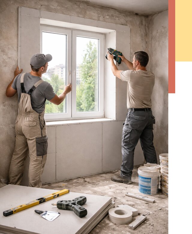 Монтаж откосов из гипсокартона в Александрове от 4820 руб. под ключ | ОТДЕЛОЧНИК-Лкн