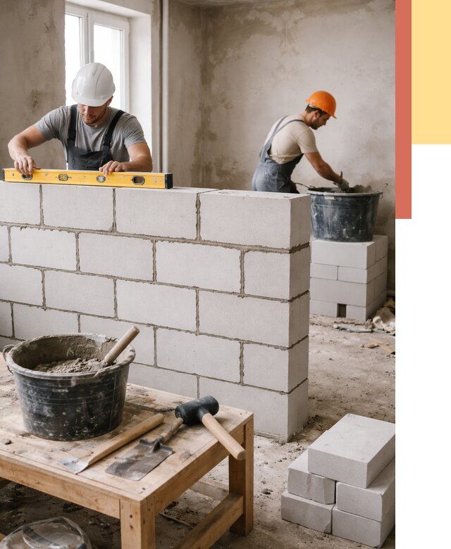 Кладка перегородок из газобетона в Александрове от 3428 руб. под ключ | ОТДЕЛОЧНИК-Лкн