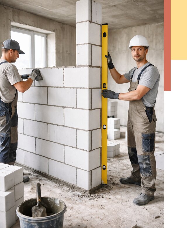 Кладка перегородок из пеноблока в Александрове от 1928 руб. под ключ | ОТДЕЛОЧНИК-Лкн