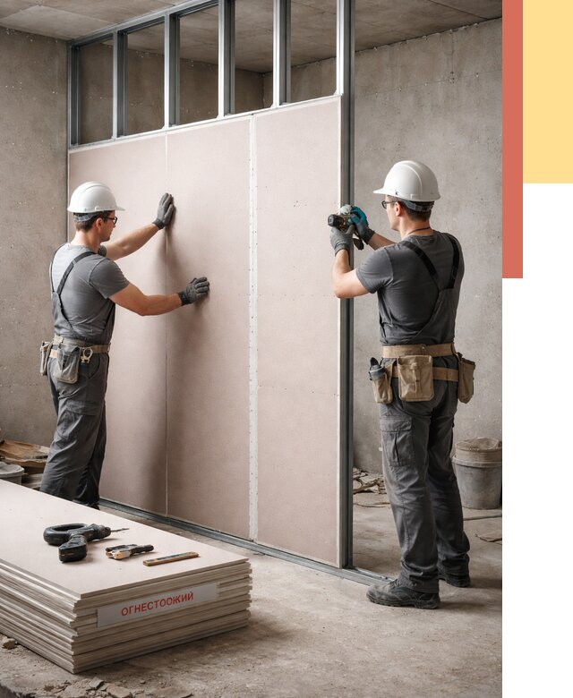 Перегородка из огнестойкого гипсокартона в Александрове от 1982 руб. под ключ | ОТДЕЛОЧНИК-Лкн