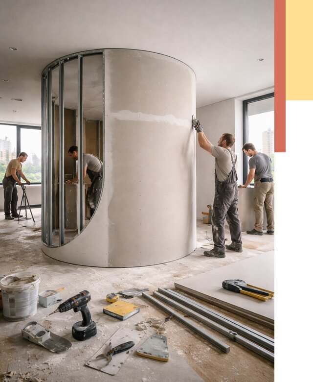 Радиусная перегородка из гипсокартона в Александрове от 3106 руб. под ключ | ОТДЕЛОЧНИК-Лкн