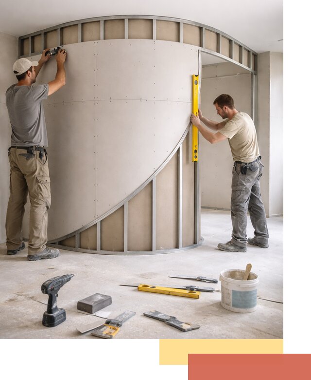 Радиусная перегородка из гипсокартона в Александрове под ключ