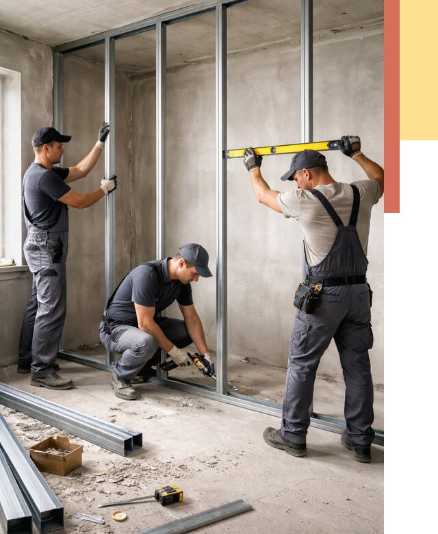 Монтаж каркаса перегородки из профиля в Александрове от 803 руб. | ОТДЕЛОЧНИК-Лкн