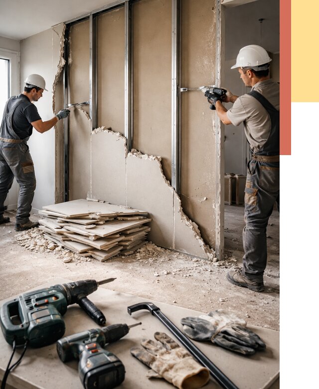 Демонтаж перегородки из гипсокартона в Александрове от 1285 руб. быстро и недорого | ОТДЕЛОЧНИК-Лкн