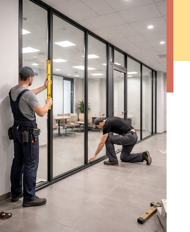 Каркасные стеклянные перегородки в Александрове под ключ от 9854 руб. | ОТДЕЛОЧНИК-Лкн