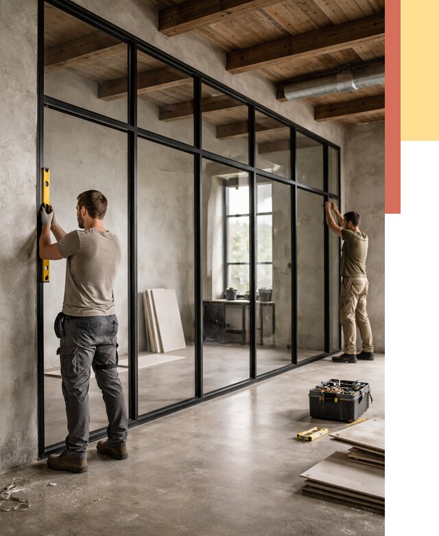 Стеклянные перегородки лофт в Александрове от 11247 руб. под ключ | ОТДЕЛОЧНИК-Лкн