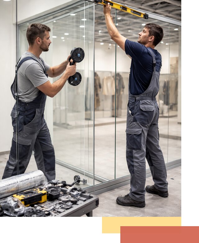 Стеклянные перегородки для магазинов в Александрове — монтаж и установка