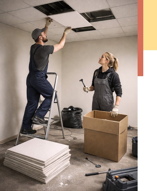 Демонтаж потолочной плитки в Александрове от 4820 руб. быстро и недорого | ОТДЕЛОЧНИК-Лкн