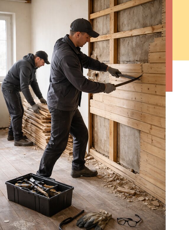 Демонтаж вагонки в Александрове от 4070 руб/м2 — быстро и недорого | ОТДЕЛОЧНИК-Лкн