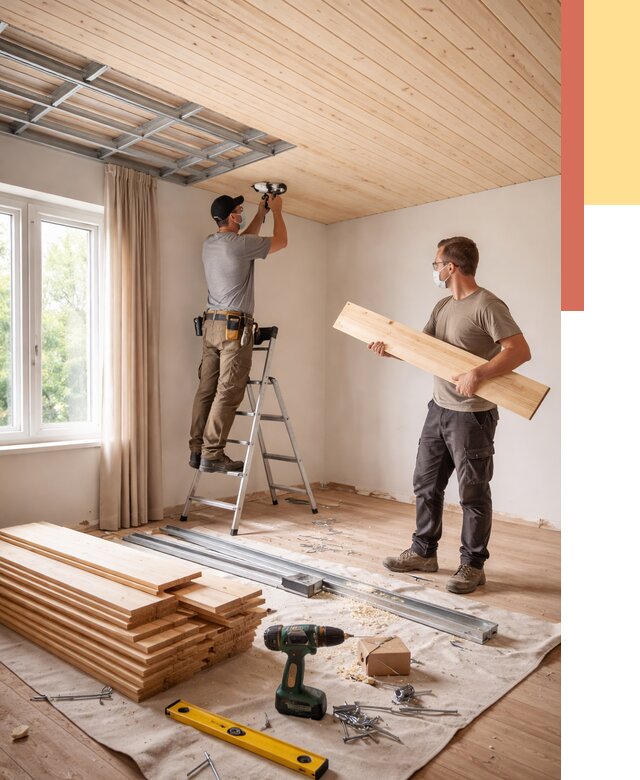 Монтаж потолка из вагонки в Александрове от 6962 руб. | Быстро и недорого — ОТДЕЛОЧНИК-Лкн