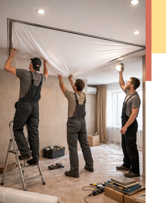 Монтаж ПВХ натяжного потолка в Александрове от 3749 руб. под ключ | ОТДЕЛОЧНИК-Лкн