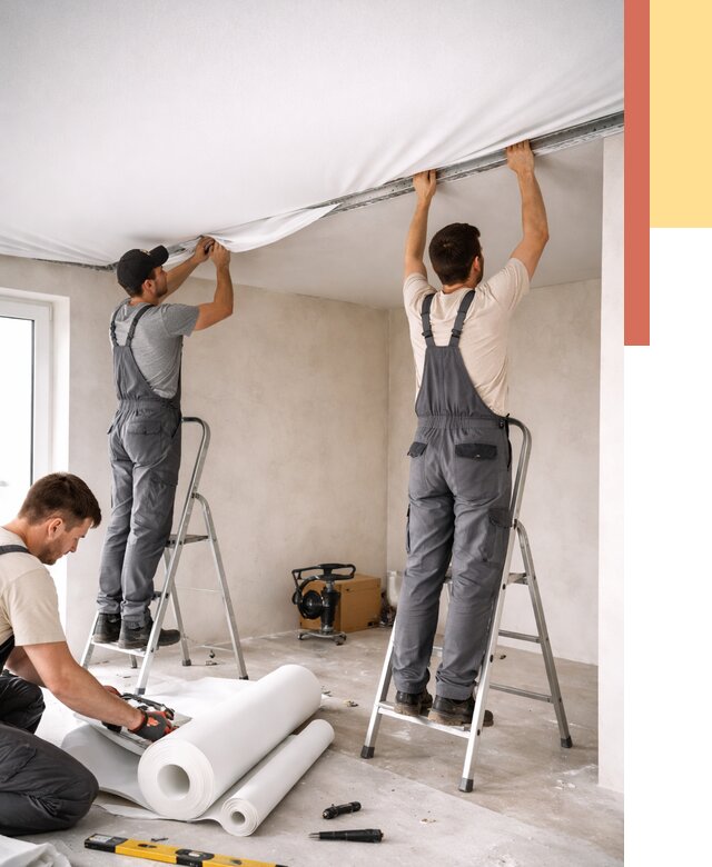 Монтаж тканевого натяжного потолка в Александрове от 3749 руб. под ключ | ОТДЕЛОЧНИК-Лкн