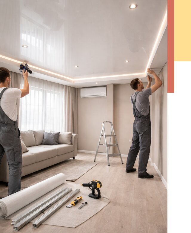 Монтаж глянцевого натяжного потолка в Александрове от 803 руб. под ключ | ОТДЕЛОЧНИК-Лкн