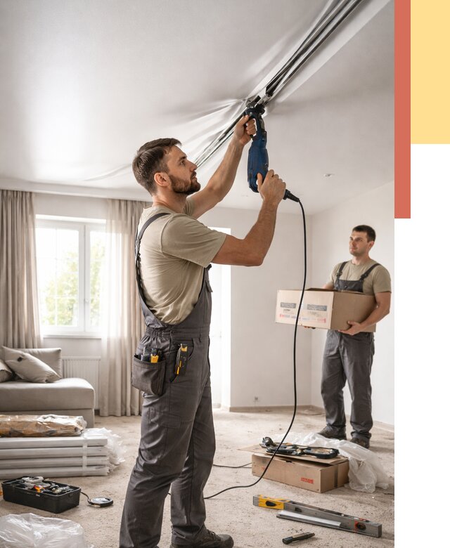 Монтаж сатинового натяжного потолка в Александрове от 3749 руб. | Быстро, недорого — ОТДЕЛОЧНИК-Лкн