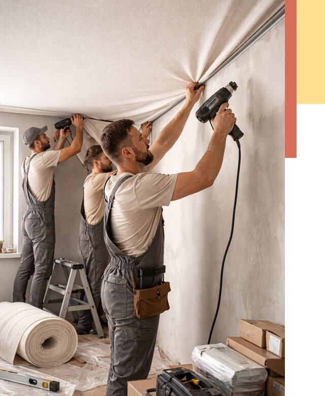 Монтаж фактурного натяжного потолка в Александрове от 803 руб. — ОТДЕЛОЧНИК-Лкн