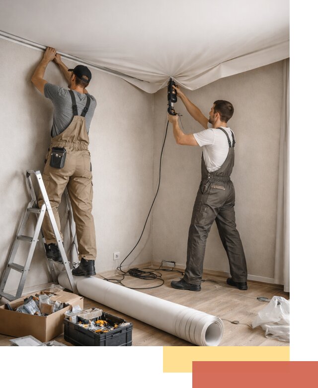 Монтаж цветного натяжного потолка в Александрове за один день