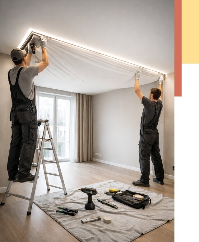 Монтаж парящего натяжного потолка в Александрове от 4820 руб. быстро и недорого | ОТДЕЛОЧНИК-Лкн