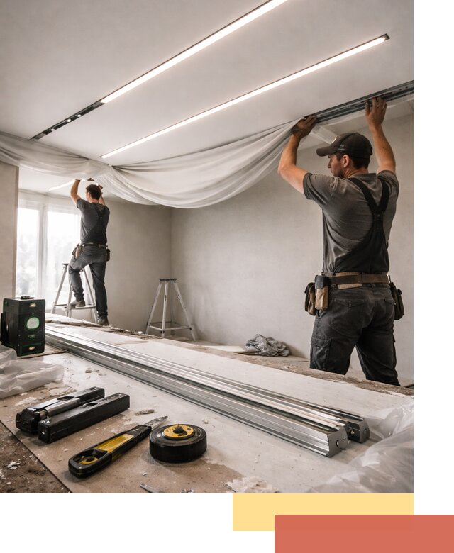 Монтаж натяжных потолков со световыми линиями в Александрове