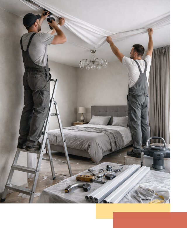 Монтаж натяжного потолка в спальне в Александрове