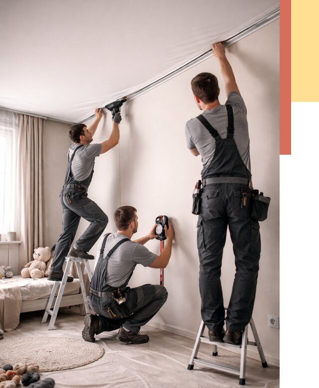 Монтаж натяжного потолка в детской в Александрове от 3749 руб. — быстро и недорого | ОТДЕЛОЧНИК-Лкн