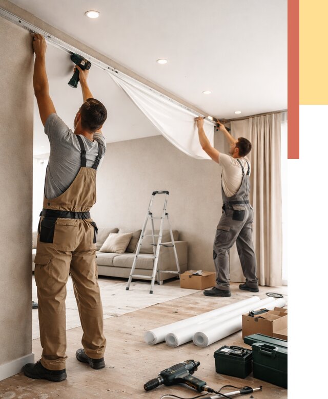 Монтаж натяжного потолка в гостиной в Александрове от 589 руб. | ОТДЕЛОЧНИК-Лкн