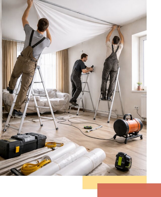 Монтаж натяжного потолка в гостиной в Александрове