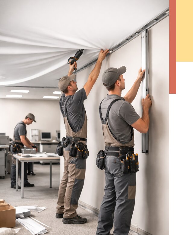 Монтаж натяжного потолка в офисе в Александрове от 482 руб/м² — быстро и недорого | ОТДЕЛОЧНИК-Лкн