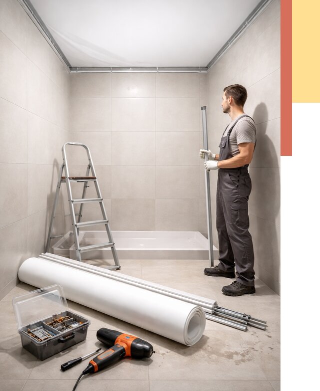 Монтаж натяжного потолка в санузле в Александрове от 1982 руб. — ОТДЕЛОЧНИК-Лкн