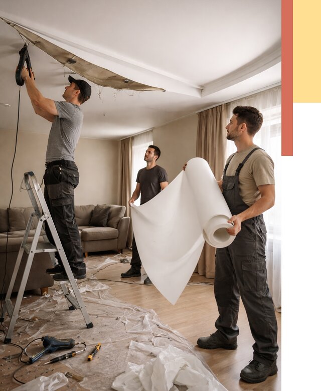 Замена полотна натяжного потолка в Александрове от 10175 руб. быстро и недорого | ОТДЕЛОЧНИК-Лкн