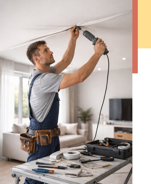 Ремонт натяжных потолков в Александрове от 10175 руб. под ключ — ОТДЕЛОЧНИК-Лкн