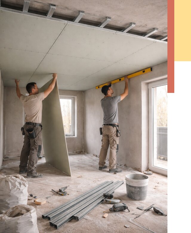 Одноуровневый потолок из гипсокартона в Александрове от 803 руб. — монтаж под ключ | ОТДЕЛОЧНИК-Лкн