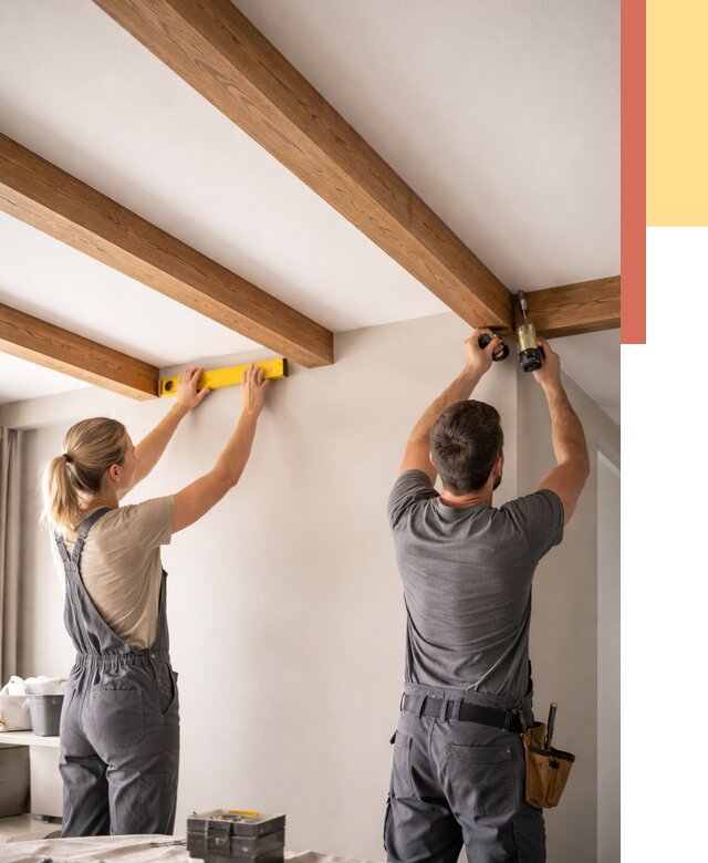 Монтаж декоративных балок на потолок в Александрове от 4499 руб. — ОТДЕЛОЧНИК-Лкн